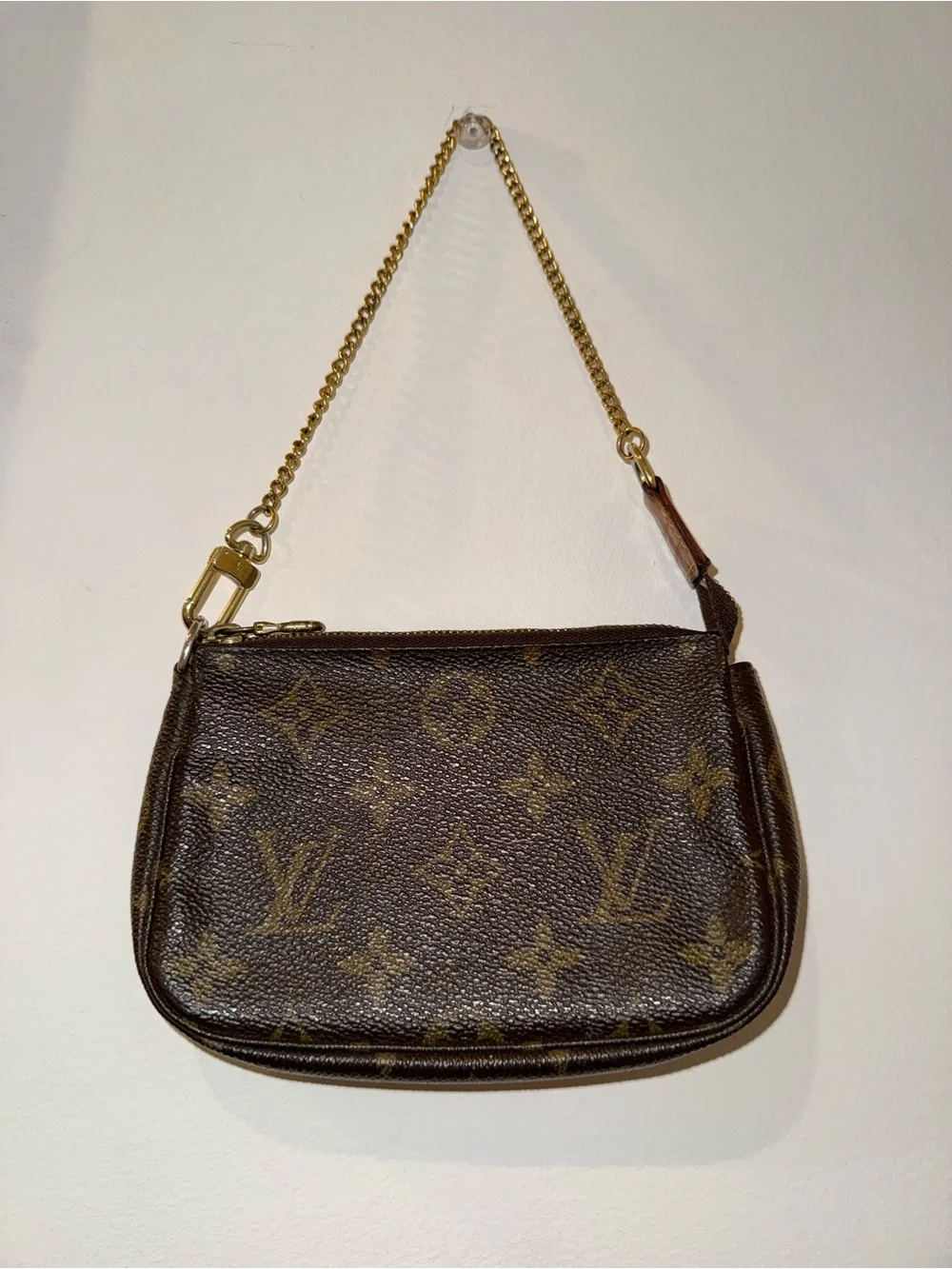 Louis Vuitton Mini Pochette Accessoires Brown Monogram with Gold Chain